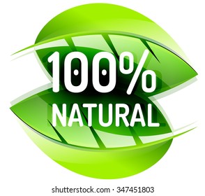 Green eco concept - 100 percents natural. Vector icon