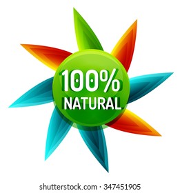 Green eco concept - 100 percents natural. Vector icon