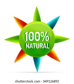 Green eco concept - 100 percents natural. Vector icon