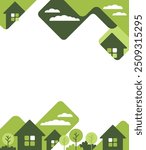 Green Eco Construction and Building decorative pattern in flat geometric style. House designed to be environmentally sustainable