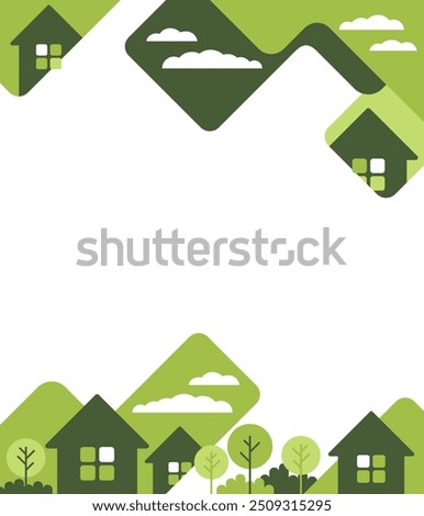 Green Eco Construction and Building decorative pattern in flat geometric style. House designed to be environmentally sustainable