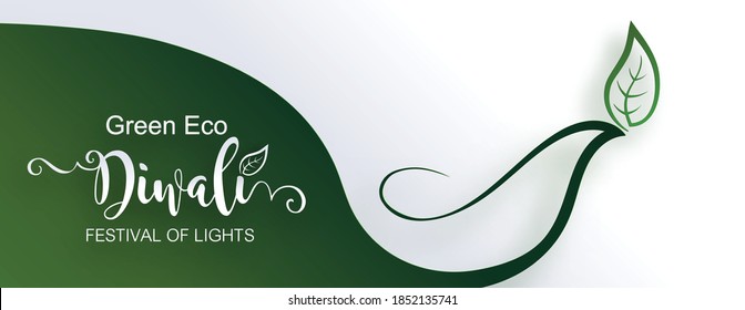 Green Eco Diwali concept with leaves paper color Background.