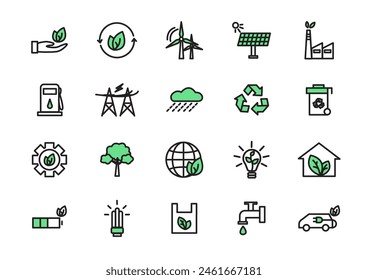 Green Eco Earth Icon Set Outline Vector