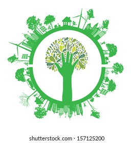 Green Eco Earth, Isolated On White Background, Vector Illustration