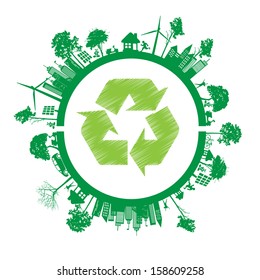 Green Eco Earth, Isolated On White Background, Vector Illustration