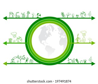 Green Eco Earth, Isolated On White Background, Vector Illustration