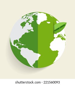 Eco Tierra Verde, Tierra Verde con hoja verde. Ilustración vectorial