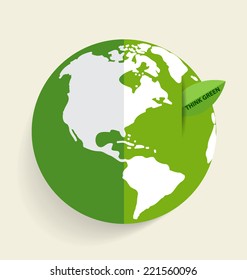 Green Eco Earth, Green earth with green leaf. Vector Illustration