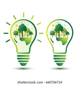 Green Eco Earth with light bulb ecology concept ,vector illustration