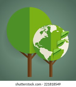 Mapa del mundo en forma de Eco Earth Tree verde. Ilustración vectorial.