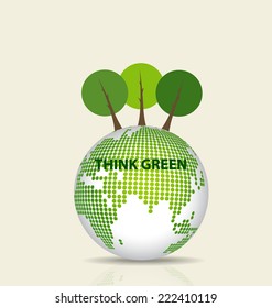 Green Eco Earth, Green earth with tree. Vector Illustration.