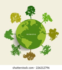 Green Eco Earth, Green earth with trees. Vector Illustration