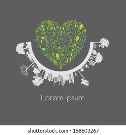 Green Eco Earth,On Gray  Background, Vector Illustration