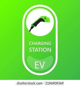 Green eco electric fuel pump icon, Charging point station for hybrid vehicles cars sign