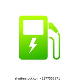 Icono de bomba de combustible ecológico verde, estación de punto de carga para híbrido, diseño lineal, aislado en fondo blanco, ilustración vectorial