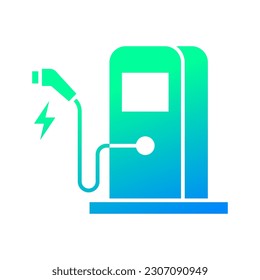 Symbol für grüne ökoelektrische Kraftstoffpumpe, Ladestation für Hybride, Lineardesign, einzeln auf weißem Hintergrund, Vektorgrafik