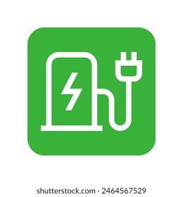 Icono de la bomba de combustible eléctrica ecológica verde, estación de punto de carga para vehículos híbridos, signo cuadrado de los coches, aislado sobre fondo blanco, Ilustración vectorial