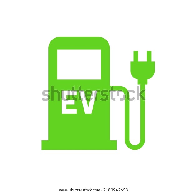 Green eco electric fuel pump icon, EV car\
charging point station for hybrid vehicle, Isolated on white\
background, Vector\
illustration