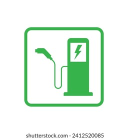 Green eco electric vehicles charging point icon. Electric car charging point station vector sign symbol