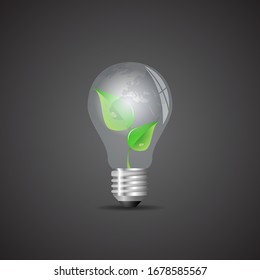 Green Eco Energy Concept Creative Design - Leaves Inside a Light Bulb