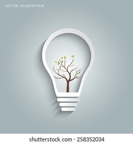 Green eco energy concept, plant growing inside the light bulb. Vector illustration modern template design.