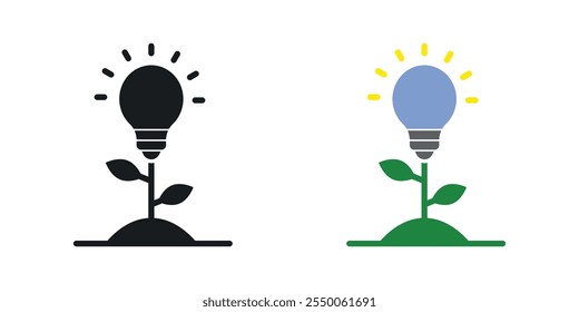 Green eco energy icon set in black and colored version