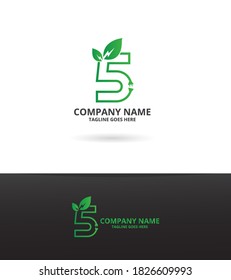 Plantilla de iconos con logotipo Eco Verde número 5. Gráfico vectorial de ilustración. El concepto de diseño deja energía eléctrica con el diseño inicial de 5 logotipos. Perfecto para empresas, tecnología, inicial.