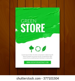 Green eco flyer design template mockup. Cover invitation for market store shop