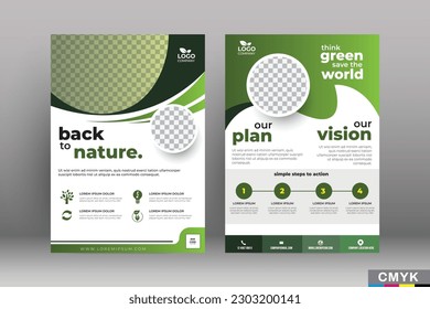 Green eco flyers, poster, brochure, magazine, annual report, book, booklet cover banner template. vector CMYK color.