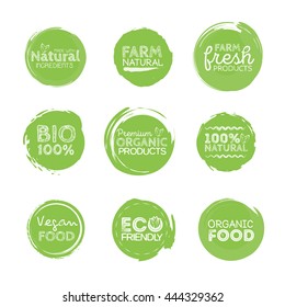 Green Eco Food Labels. Health Headings. Vector Illustration Collection.