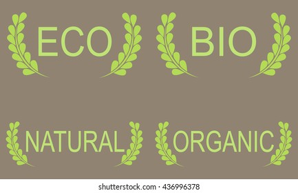 Green Eco Food Labels. Vector Illustration Collection