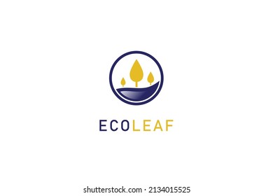 Green, ECO, Forest, Home, Industrial Logo, Oak Leaf Logo. River Tree logo design vector template. Tree and water symbol.