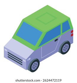 Green eco friendly car driving, isometric projection of modern electric car