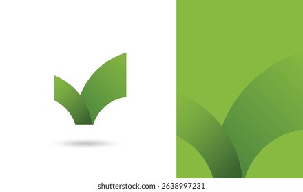 green eco friendly check mart tick icon vector illustration symbol, sustainable natural certified plant based go green organic bio logo and background banner template