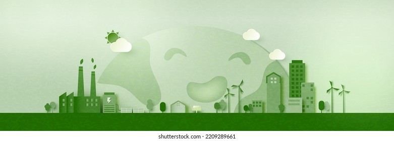 Ciudades ecológicas ecológicas ecológicas y ecológicas de la industria de las energías renovables. ESG como concepto social y de gobernanza ambiental.Papel artístico de la ecología y el concepto de medio ambiente.