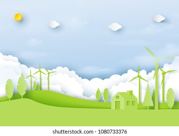 Green eco friendly environment and ecology concept paper art style.Vector illustration.