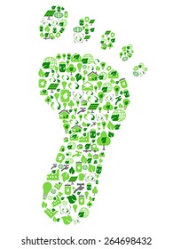 green eco friendly footprint filled with ecology icons