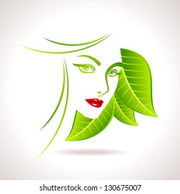 Green eco friendly icon with women face