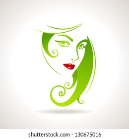 Green eco friendly icon with women face