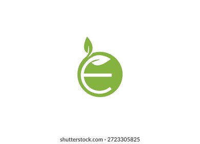 Logotipo ecológico verde com folha e letra e