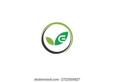 Logotipo ecológico verde com folha e letra e