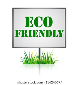 green eco friendly message on a panel and green grass