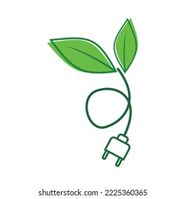 Green eco friendly power plug design with green leaf vector illustration