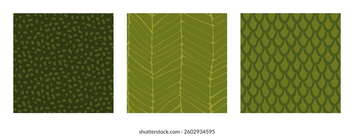 Green eco friendly set seamless pattern with abstract nature shapes. Fresh organic background design concept. Minimalist tiles: scales, grain, leaf structure