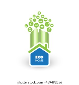 Green Eco Friendly Smart Home Concept with Icons - Illustration in Editable Vector Format