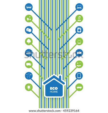 Green Eco Friendly Smart Home Concept with Icons - Illustration in Editable Vector Format