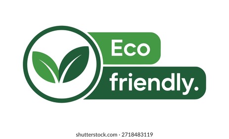 Texto verde "respetuoso del medio ambiente" con dos hojas dentro de un círculo en un entorno de ecología de fondo blanco