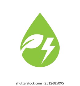 Green Eco Fuel - Vektorsymbol. Mit einem Blatt und elektrischem Riegel fallen lassen.