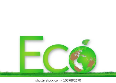 Green Eco globe tree isolated on white background as save the world concept design. Vector illustration.
