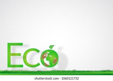Green Eco globe tree isolated on white background as save the world concept design. Vector illustration.